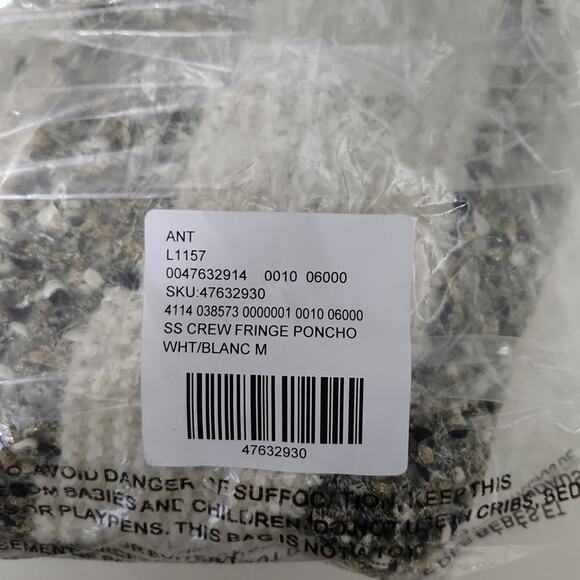 Anthropologie Moth Women's Cream Sweater Poncho Size Med Cropped Boxy Stripes - Picture 10 of 11